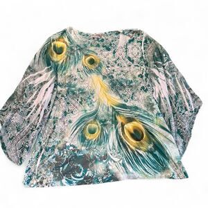 JM Collection Woman 3X Peacock Feather Rhinestone Tunic Top Plus Size